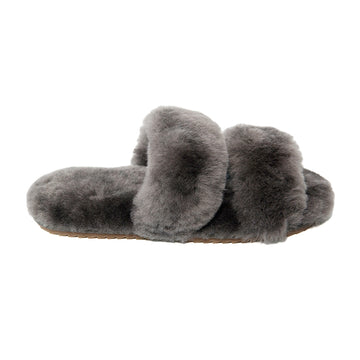 Women's sheepskin slippers Two Band Slides Grey 100% natural Australian merino sheepskin House Slippers